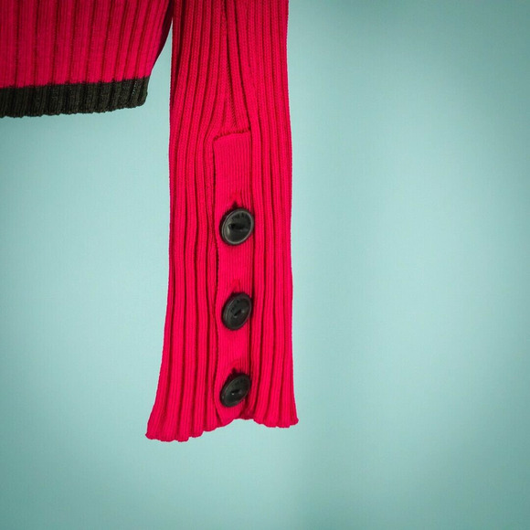 Rag & Bone Size Medium M Pink Ribbed Knit Brown Trim V Neck Long Sleeve Knit Top - Picture 3 of 6